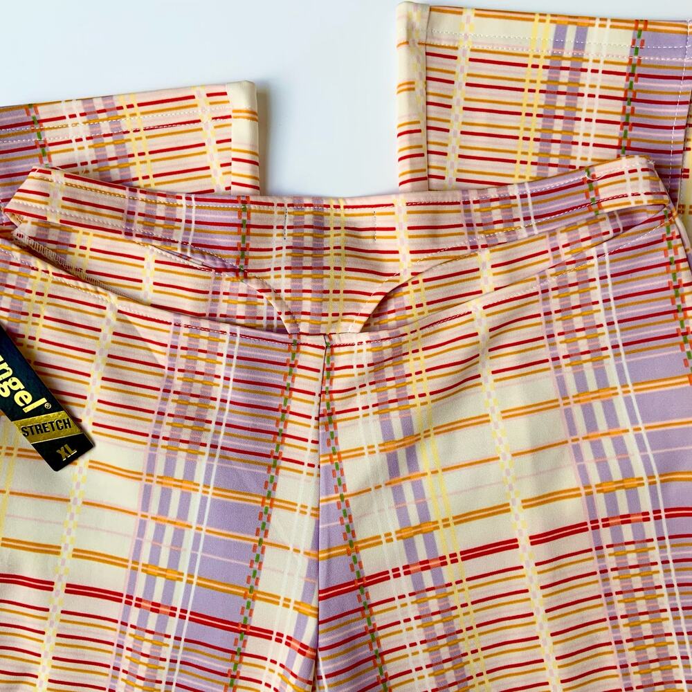 NWT Like an Angel Plaid Cut Out Back Colorful Y2K Style Flared Pants Women's XL - Picture 9 of 10